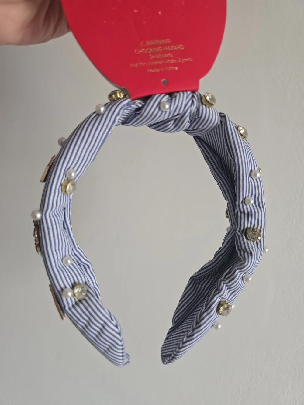 Piper K Striped Headband with Pencil, Apple, and Pearl Charms